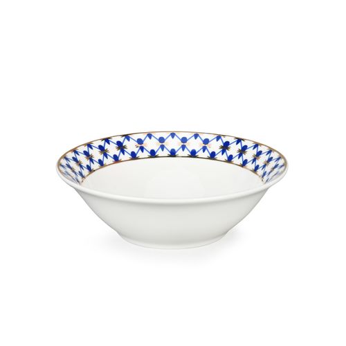 Golden Rimmed Blue Grid 5.5'' Bowl