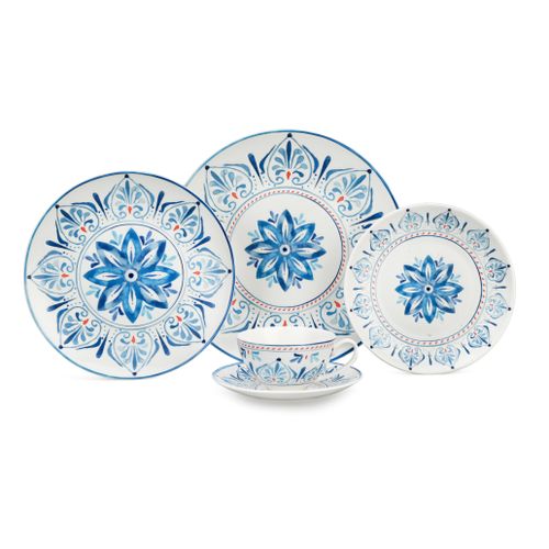 20pcs Blue Embossed Artistic Ceramic Dinnerware Set