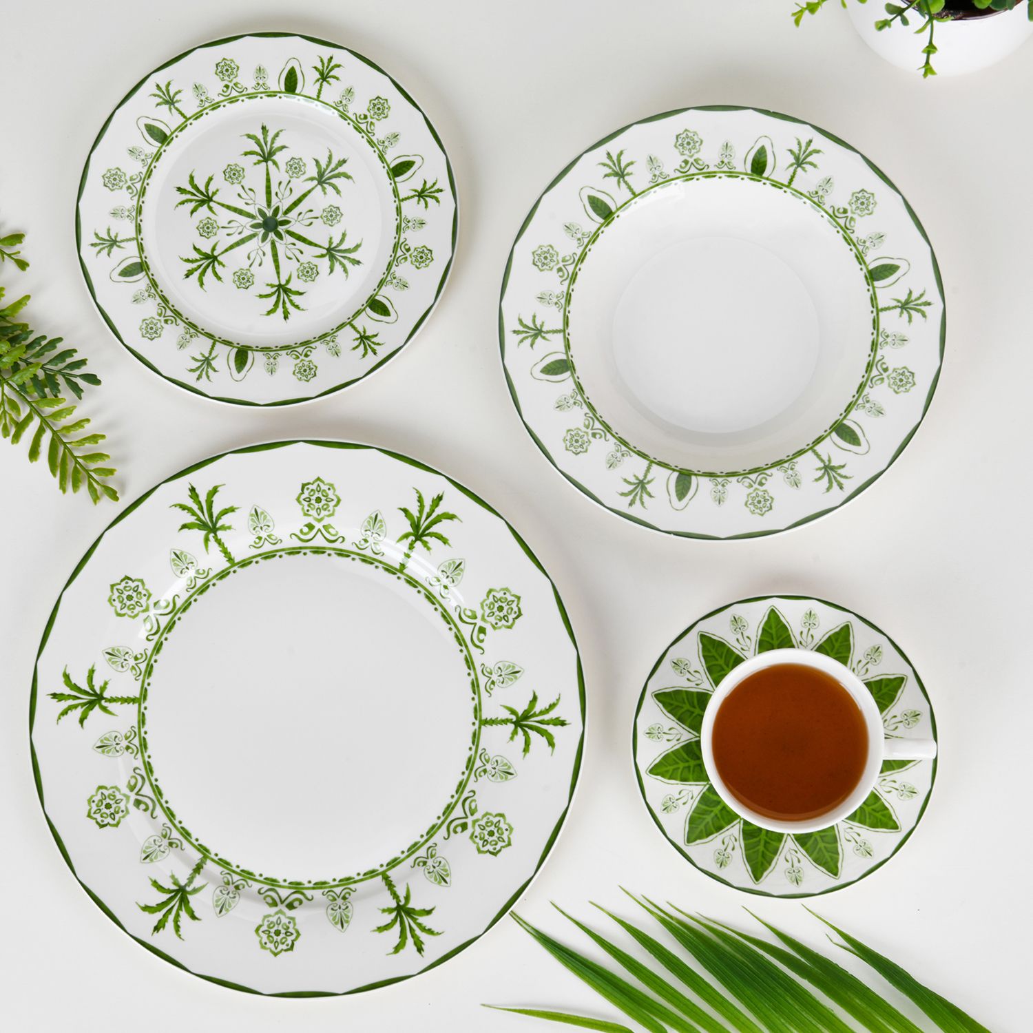 Spring Summer Flower Modern Ceramic Dinnerware Set with green flower pattern