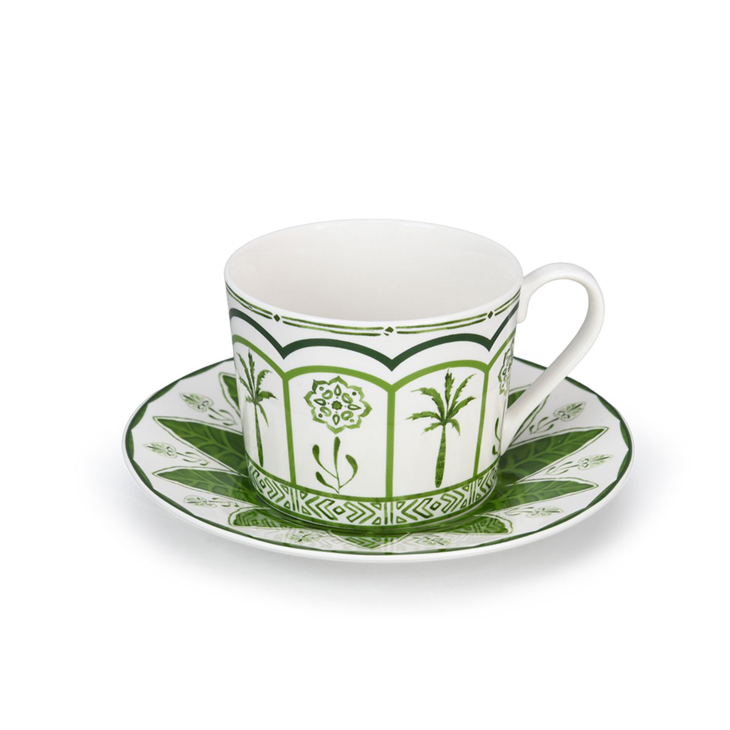 green flower cup and saucer in Spring Summer Flower Modern Ceramic Dinnerware Set