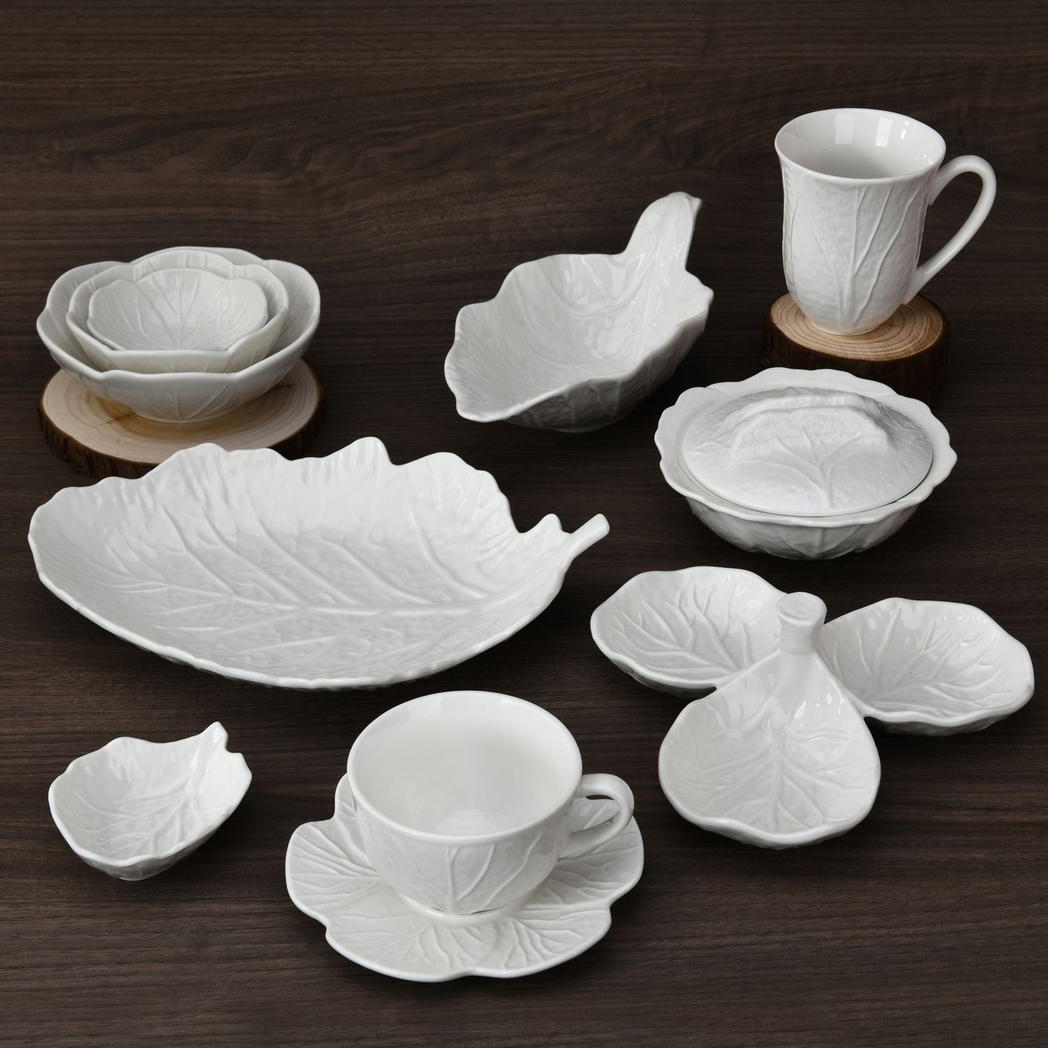 Magnoble White Luxury Cabbage Leaf Dinner Sets