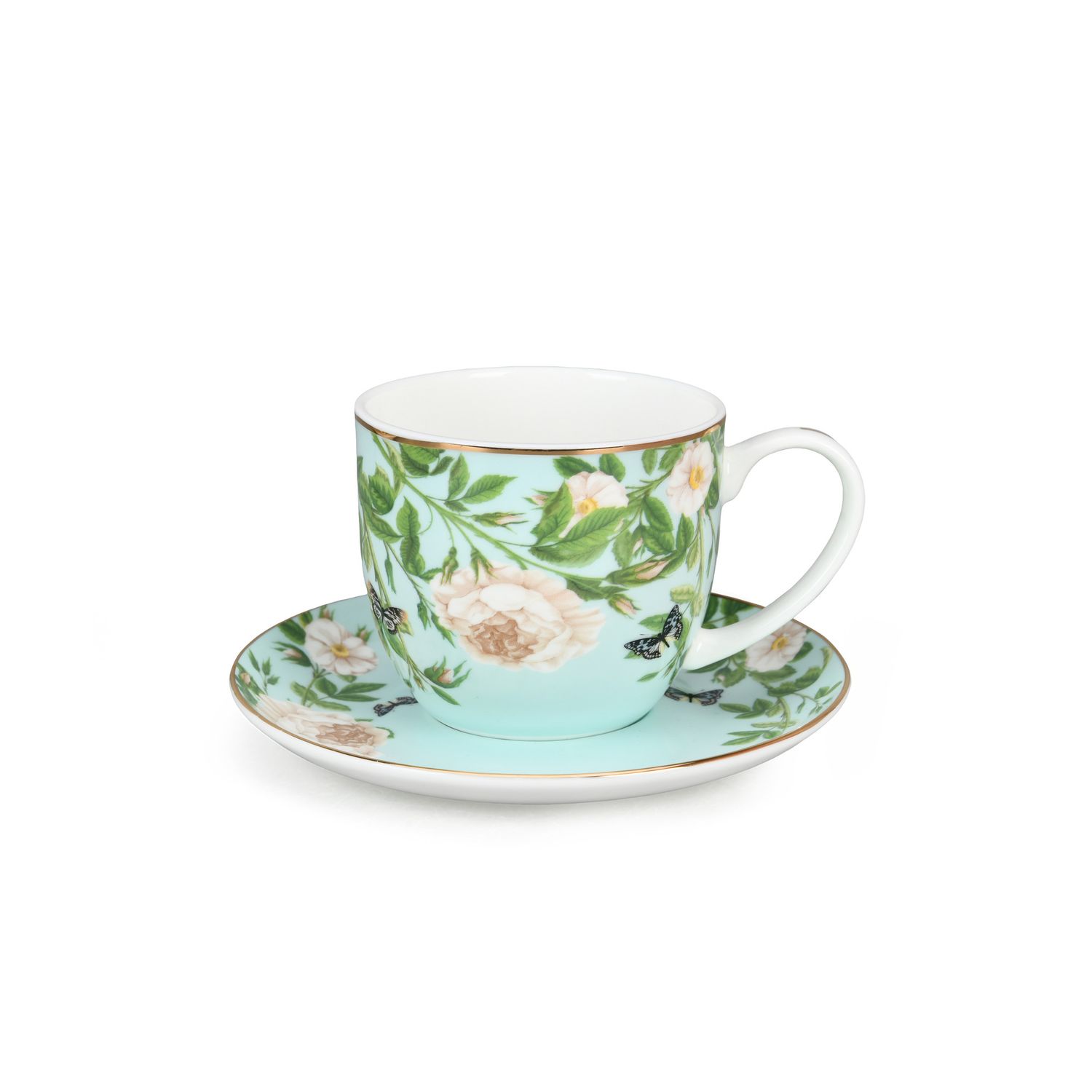 Magnoble Spring Whispers Ceramic blue Blooming Flower Tea cup and saucer