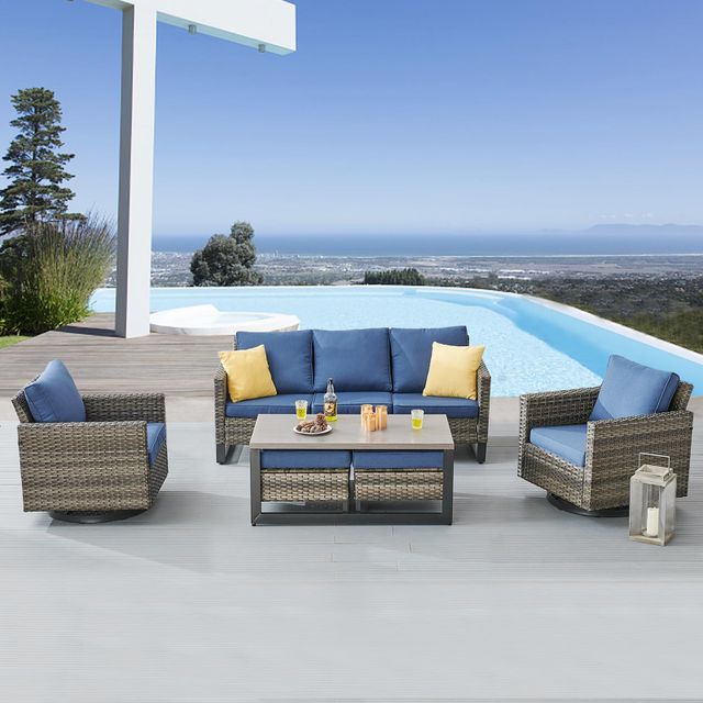 Patio Conversation Set 6-Piece with Sofa, Swivel Glider Chairs, Coffee Table, and Ottoman, GRS Series