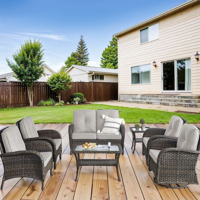 Patio Conversation Set 7-Piece with Loveseat, Swivel Glider Chairs, Fixed Chairs, Coffee Table, and Side Table, NDS Series