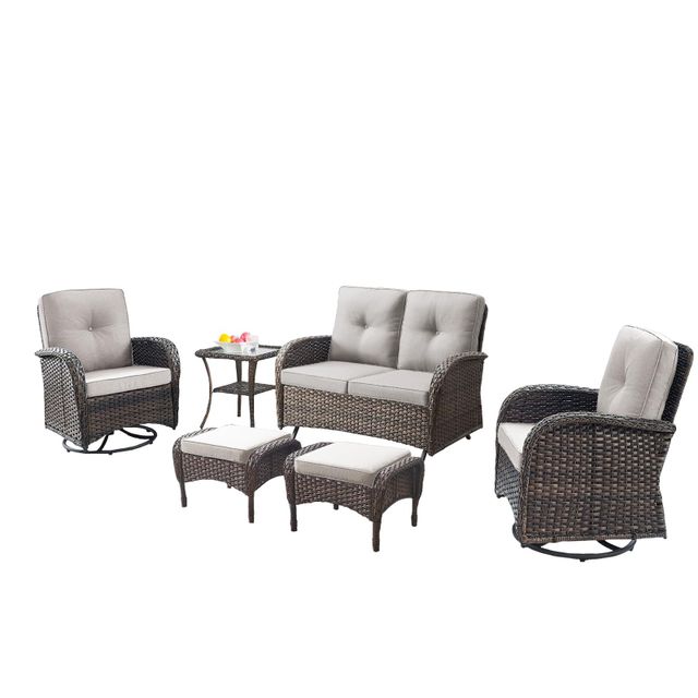 Patio Conversation Set 6-Piece with Glider Loveseat, Swivel Glider Chairs, Side Table, and Ottoman, NDS Series