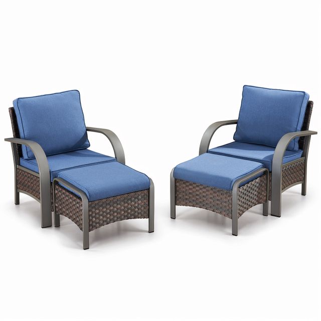 Patio Conversation Set 4-Piece with 2 Fixed Chair, 2 Ottoman, HW Series