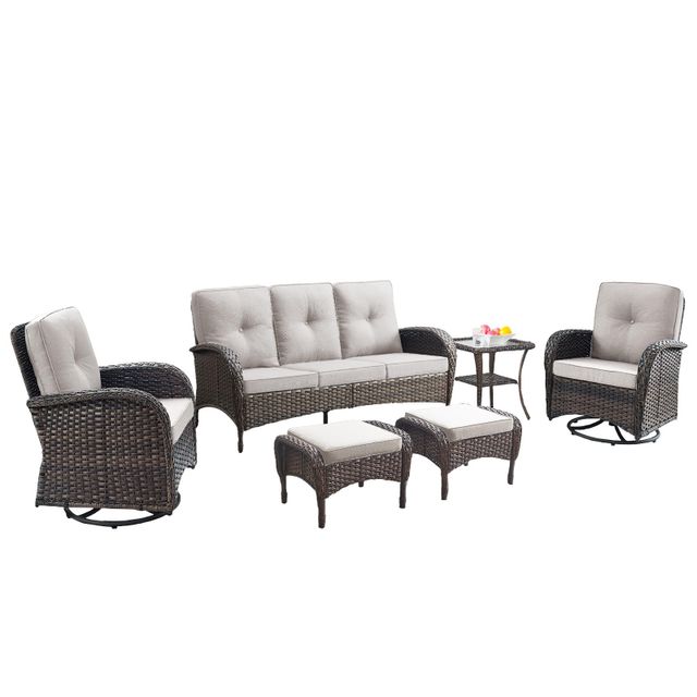 Patio Conversation Set 6-Piece with Sofa, Swivel Glider Chairs, Side Table, and Ottoman, NDS Series