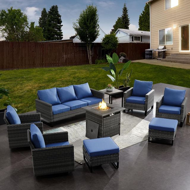 Patio Conversation Set 12-Piece with Sofa, Swivel Glider Chairs, Fixed Chairs, Fire Pit Table, Side Table, and Ottoman, GRS Series