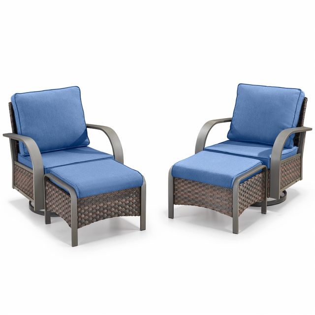 Patio Conversation Set 4-Piece with 2 Swivel Glider Chairs, 2 Ottoman, HW Series