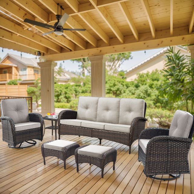 Patio Conversation Set 6-Piece with Sofa, Swivel Glider Chairs, Side Table, and Ottoman, NDS Series