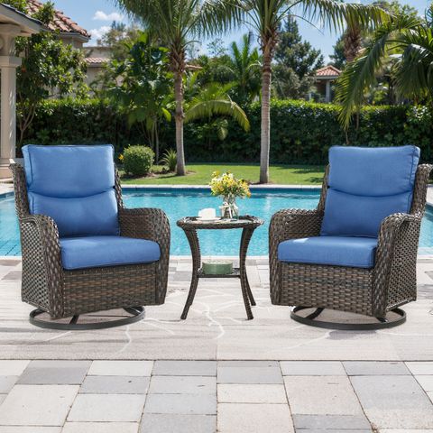 Swivel Glider Chairs Set with Side Table, Smiley Cushions, NTC Series