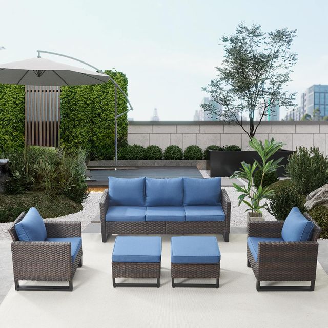 Patio Conversation Set 5-Piece with Sofa, Fixed Chairs, and Ottoman, GRS Series