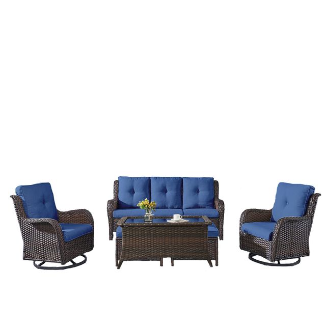 Patio Conversation Set 6-Piece with Sofa, Swivel Glider Chairs, Coffee Table, and Ottoman, NTC Series