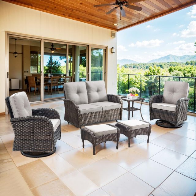 Patio Conversation Set 6-Piece with Glider Loveseat, Swivel Glider Chairs, Side Table, and Ottoman, NDS Series