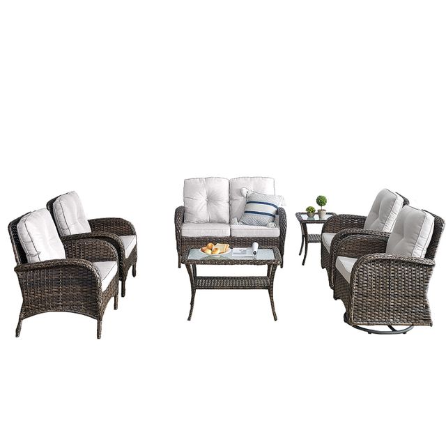 Patio Conversation Set 7-Piece with Loveseat, Swivel Glider Chairs, Fixed Chairs, Coffee Table, and Side Table, NDS Series