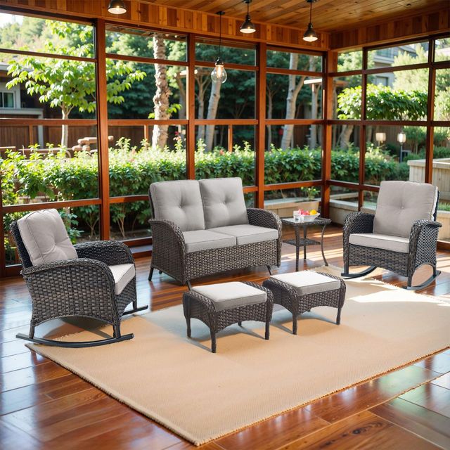 Patio Conversation Set 6-Piece with Glider Loveseat, Rocking Chairs, Side Table, and Ottoman, NDS Series