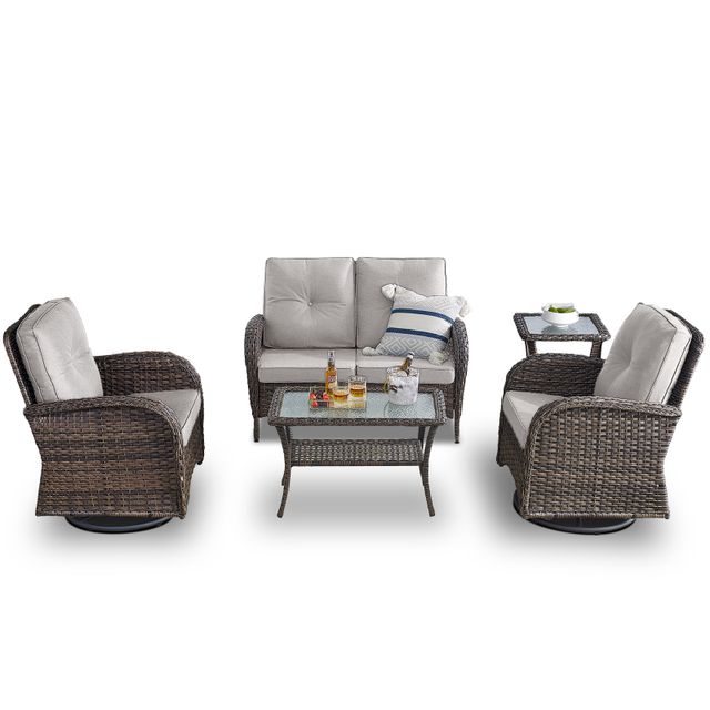 Patio Conversation Set 5-Piece with Loveseat, Swivel Glider Chairs, Coffee Table, and Side Table, NDS Series