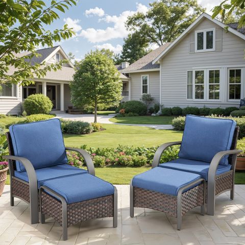 Patio Conversation Set 4-Piece with 2 Fixed Chair, 2 Ottoman, HW Series