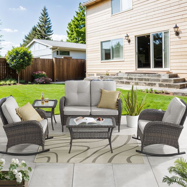 Patio Conversation Set 5-Piece with Loveseat, Rocking Chairs, Coffee Table, and Side Table, NDS Series