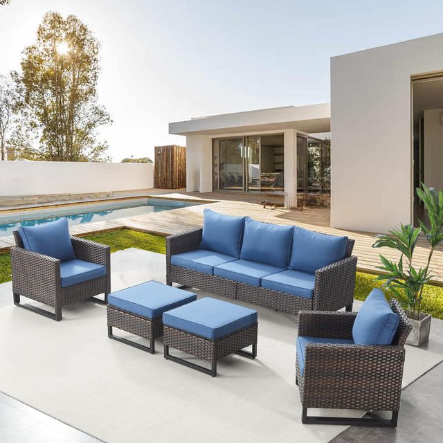 Patio Conversation Set 5-Piece with Sofa, Fixed Chairs, and Ottoman, GRS Series