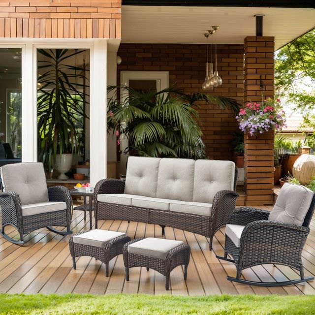 Patio Conversation Set 6-Piece with Sofa, Rocking Chairs, Side Table, and Ottoman, NDS Series