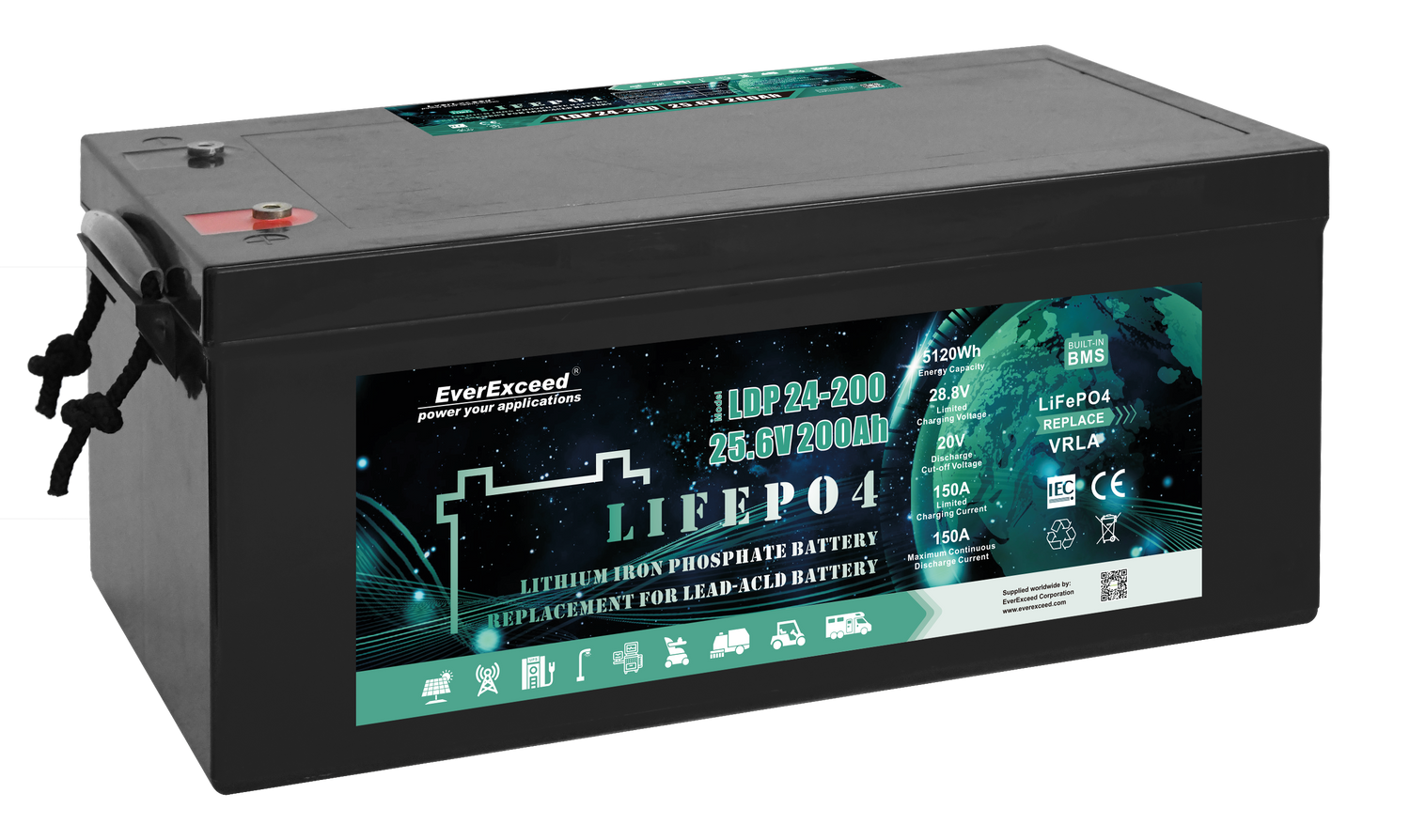 EverExceed 24V 200Ah LiFePO4 Scooter Battery for Lead Acid Replacement