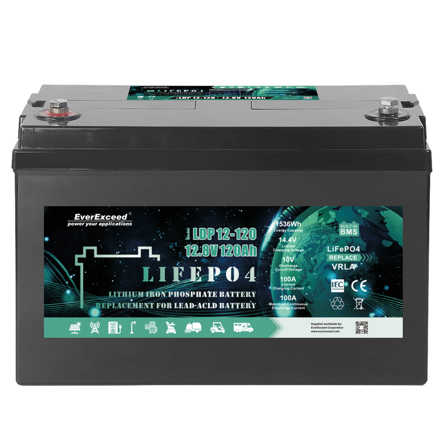 Everexceed 12 8 v 200ah rechargeable lifepo4 lithium battery