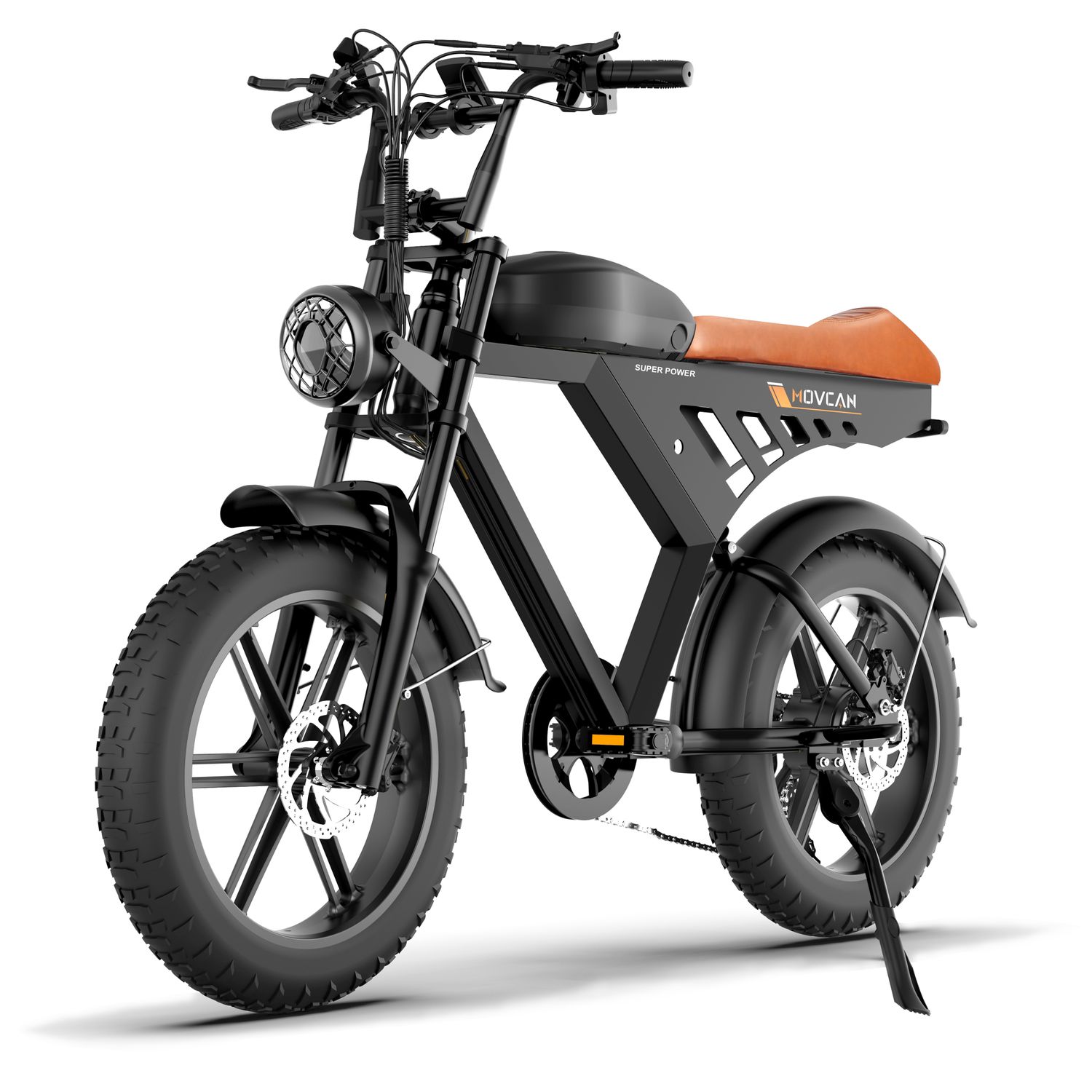 Brown Movcan V30, a 1000W long-range off-road e-bike with fat tires and full suspension