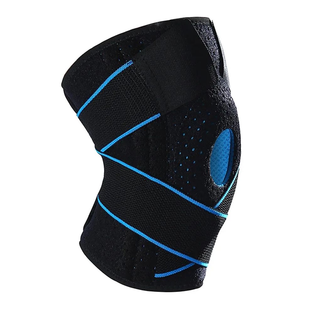 Sport-Kniebandage für Sport-Weichgewebe-Kompressions-Knieschutz, umwickelt mit einer unter Druck stehenden Silikon-Federstütze