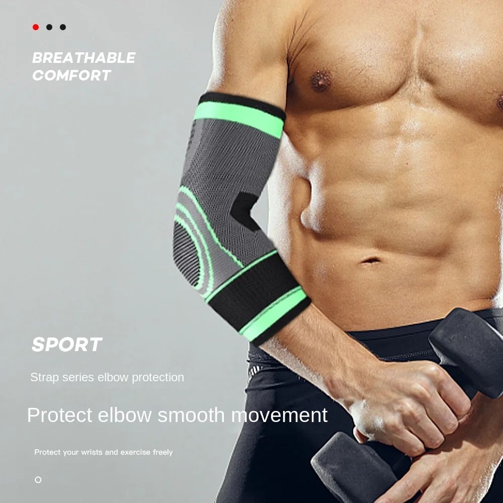 Рукав на локте, спортивный дышащий бандаж, вязаный налокотник для тяжелой атлетики, фитнеса, баскетбола с регулируемым ремнем