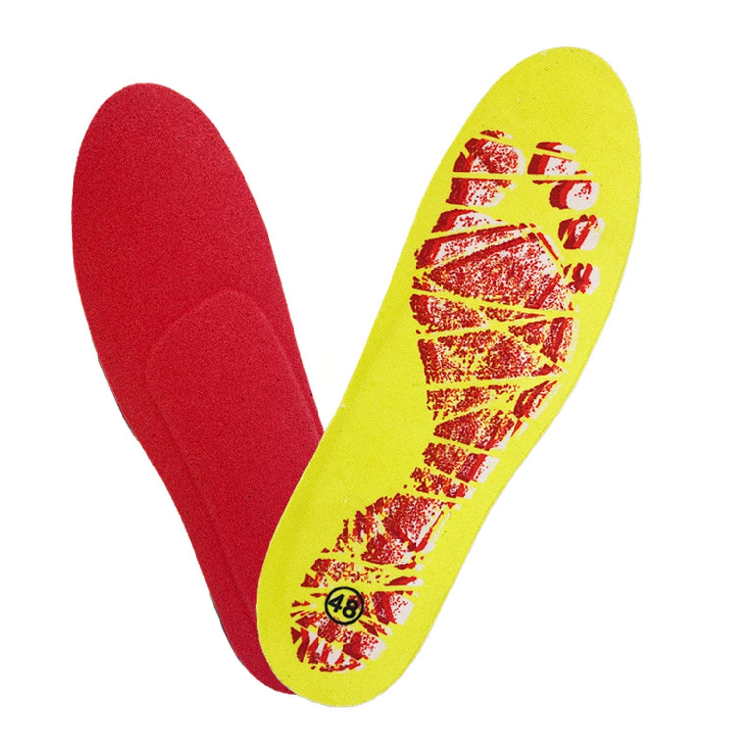 red and yellow microwave heated insoles size 48
