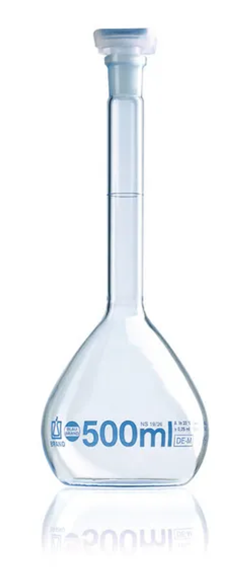 Brand® Volumetric flasks, BLAUBRAND®, class A, DE-M, with PP/PE stopper, ISO batch certificate