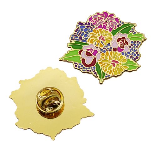 Flower Wholesale Customized Hard Enamel Pins Zinc Alloy Bouquet Gold Plating Lapel Pins Cute Badge Gifts