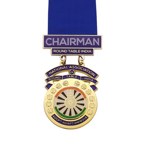 Medal Ribbon Gold Plating Identity Chairman India Round Table Custom Medal Maker With Short Ribbons