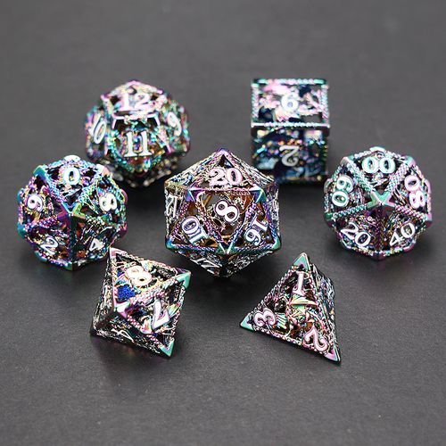 Customized 7 Pieces D and D Dice Metal Rainbow Plating Gold Dice Set Game Role Playing Dice for Dungeons and Dragons