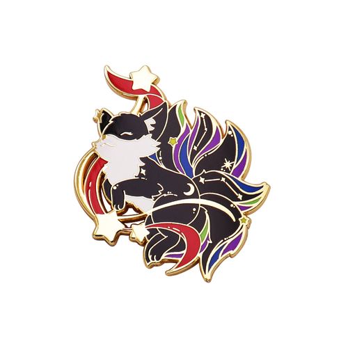 Fabricante Design Personalizado Metal Artesanato Pin Esmalte Duro Desenho Animado Bonito Animal Nove Caudas Raposa Souvenir Broche Lapela Pin