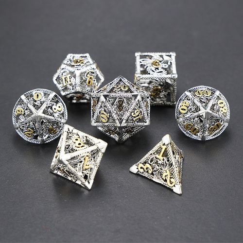 Custom Hollow Metal Dice 14mm D&D Dragon And Dungeon Polyhedral Metal Dice Punk Style Role Play Rpg Dnd Stainless Steel Dice Set