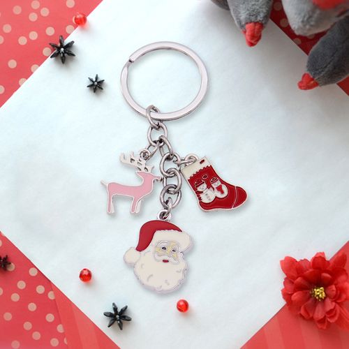 2024 Wholesale Metal Christmas Pendant Key Chain Cartoon Cuteness Santa Claus Snowman Gingerbread Man Christmas Key Chain