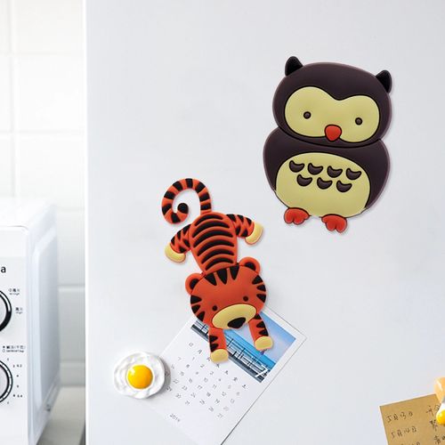 Imán de PVC 3D con dibujos de tigre y búho para nevera, de goma suave, para decoración del hogar