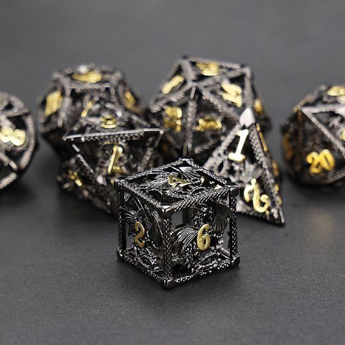 Benutzerdefinierter hohler Metallwürfel 14mm D&amp;D Drache und Dungeon Polyeder Metallwürfel Punk Stil Rollenspiel Rpg Dnd Edelstahl Würfel Set