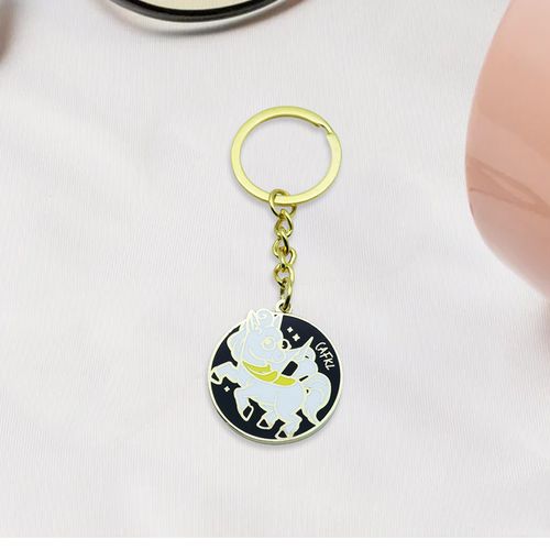 Custom Double Sided Keyholder Custom Cute Design Circle Metal Unicorn Keyring Enamel Anime Keychain