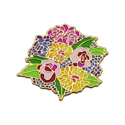 Flower Wholesale Customized Hard Enamel Pins Zinc Alloy Bouquet Gold Plating Lapel Pins Cute Badge Gifts