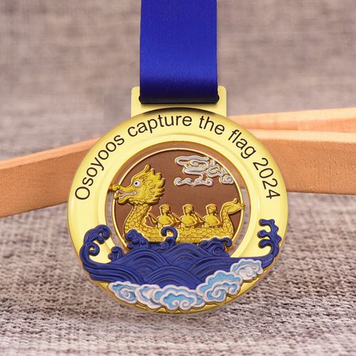 Fabricante 2024 Premio deportivo de metal personalizado con inserción de logotipo a medida Remo con cintas personalizadas Trofeo Premio Medalla artesanal