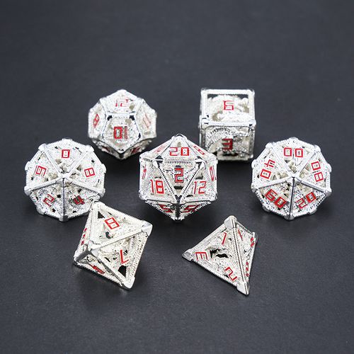 DnD Dragon And Dungeon Polyhedral Bright Silver Dice Roleplay RPG Board Game Hollow Metal