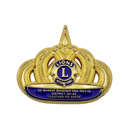 Épingles à chapeau plaquées or d&#39;origine chinoise, épingles à revers, badges du Lions Club, épingle à logo de couronne en émail doux personnalisé