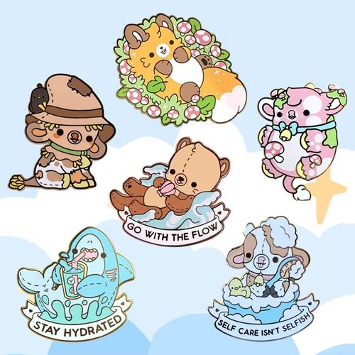 Lindos broches de dibujos animados de animales de alpaca de anime, insignias, broches de solapa de oso y tiburón, broches de esmalte para ropa, sombreros, insignias, regalo para niños y amigos