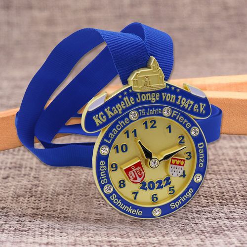 Guess You Like Design Custom Metal Soft Enamel Medal Custom Ribbon Logo Letter Clock Medal Holder