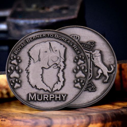 Moneda de desafío de metal personalizada de fábrica, fundición a presión, grabado en 3D, exhibición de monedas de recuerdo de perro animal