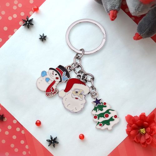 Llavero navideño de esmalte suave con colgante de copo de nieve y muñeco de nieve de Papá Noel personalizado de fábrica