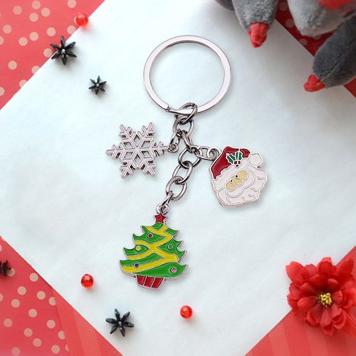 Santa Pendant Merry Christmas keychain Xmas Soft Enamel Stainless Steel Key rings Bag Key Chain Charms Exquisite Gift